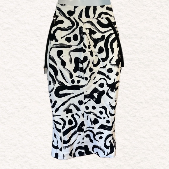 Maticevski Abstract Skirt with zip-off white pleated Wraps- Full Front ZipPencil - Picture 4 of 8